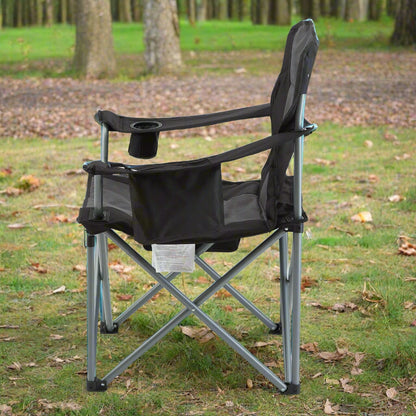 VEVOR Camping Folding Chair for Adults, Portable Heavy Duty Outdoor Quad Lumbar Back Padded Arm Chairs with Side Pockets, Cup Holder and Cooler Bag for Beach, Lawn, Picnic, Fishing, Backpacking, Black