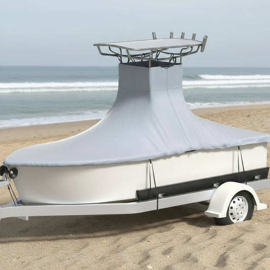 VEVOR T-Top Boat Cover, Fit for 22\'-24\' Boat, Heavy Duty 600D Marine Grade Oxford Hard Top Cover, UV Resistant Waterproof Center Console Boat Cover with 2 Support Poles and 7 Wind-Proof Straps, Gray