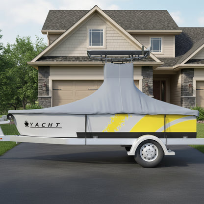 VEVOR T-Top Boat Cover, Fit for 22\'-24\' Boat, Heavy Duty 600D Marine Grade Oxford Hard Top Cover, UV Resistant Waterproof Center Console Boat Cover with 2 Support Poles and 7 Wind-Proof Straps, Gray