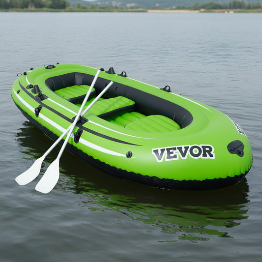 VEVOR Inflatable Boat, 5-Person Inflatable Fishing Boat, PVC Portable Boat Raft Kayak, 1158 mm Aluminum Oars, High-Output Pump, Fishing Rod Holders, and 2 Seats, 1100 lb Capacity for Adults, Kids
