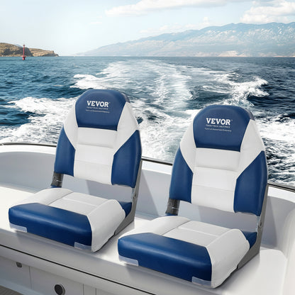 VEVOR Boat Seats, 555 mm High Back Boat Seat, Folding Boat Chair with Thickened Sponge Padding and Hinge, Fold-Down Boat Captain Chairs for Fishing Boat, Sightseeing Boat, Speedboat, Canoe, 2-Pack