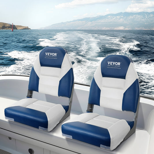 VEVOR Boat Seats, 555 mm High Back Boat Seat, Folding Boat Chair with Thickened Sponge Padding and Hinge, Fold-Down Boat Captain Chairs for Fishing Boat, Sightseeing Boat, Speedboat, Canoe, 2-Pack