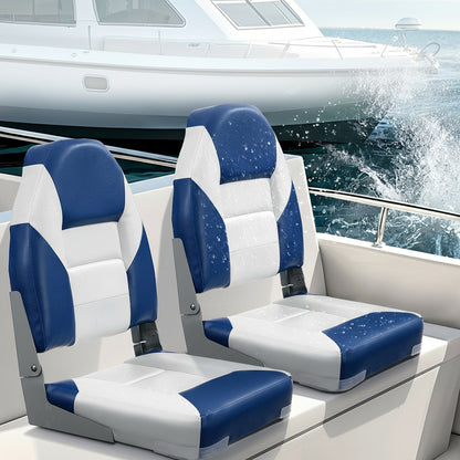 VEVOR Boat Seats, 555 mm High Back Boat Seat, Folding Boat Chair with Thickened Sponge Padding and Hinge, Fold-Down Boat Captain Chairs for Fishing Boat, Sightseeing Boat, Speedboat, Canoe, 2-Pack