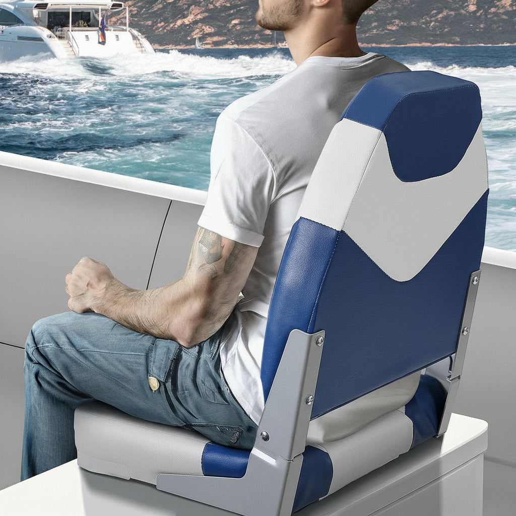 VEVOR Boat Seats, 555 mm High Back Boat Seat, Folding Boat Chair with Thickened Sponge Padding and Hinge, Fold-Down Boat Captain Chairs for Fishing Boat, Sightseeing Boat, Speedboat, Canoe, 2-Pack