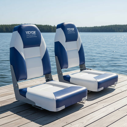 VEVOR Boat Seats, 555 mm High Back Boat Seat, Folding Boat Chair with Thickened Sponge Padding and Hinge, Fold-Down Boat Captain Chairs for Fishing Boat, Sightseeing Boat, Speedboat, Canoe, 2-Pack