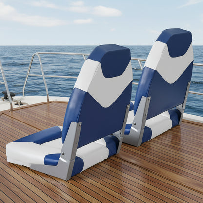 VEVOR Boat Seats, 555 mm High Back Boat Seat, Folding Boat Chair with Thickened Sponge Padding and Hinge, Fold-Down Boat Captain Chairs for Fishing Boat, Sightseeing Boat, Speedboat, Canoe, 2-Pack